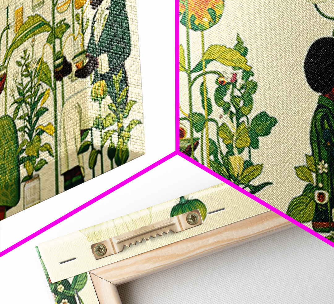 Green Botanical Reading Garden Canvas Print, African Women Art, Afrocentric Wall Decor, Nature Scene Art For Home Decor Gift