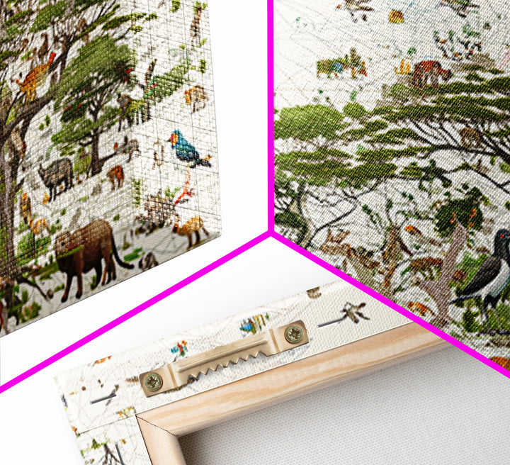 African Safari Animals Acacia Tree Wall Art, Serengeti Wildlife Canvas Print, Jungle Decor For Kids Room Or Office Decor