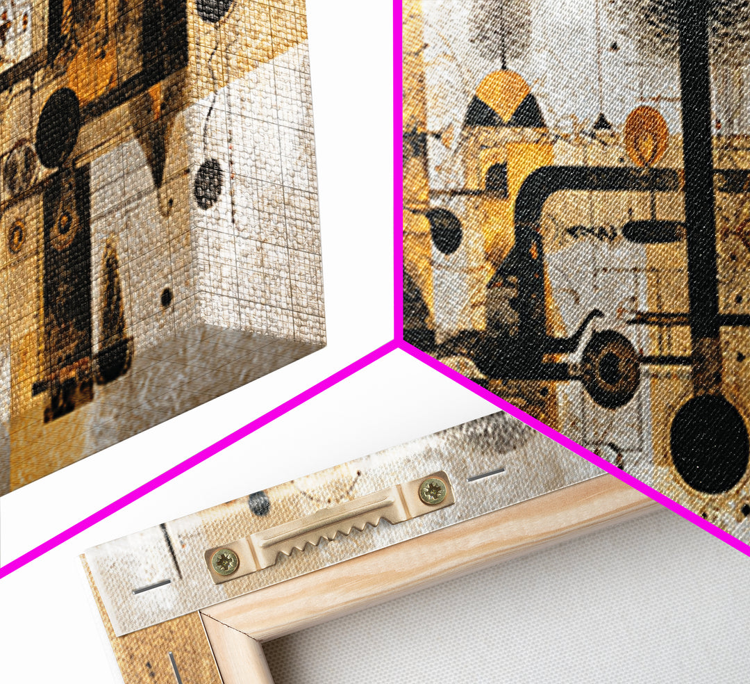 Earth Tone Abstract African Cityscape Wall Art, Modern African Art Decor, Afrocentric Canvas, Black Gold Home Decor Print