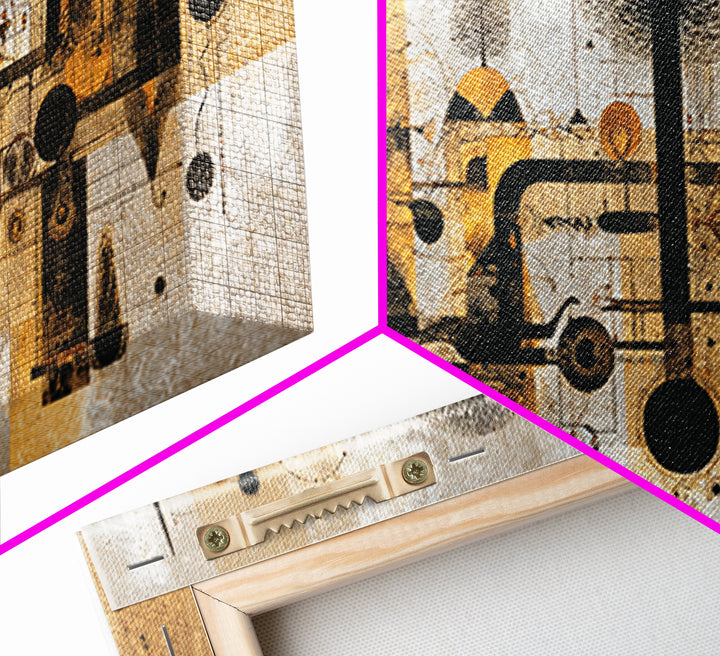 Earth Tone Abstract African Cityscape Wall Art, Modern African Art Decor, Afrocentric Canvas, Black Gold Home Decor Print