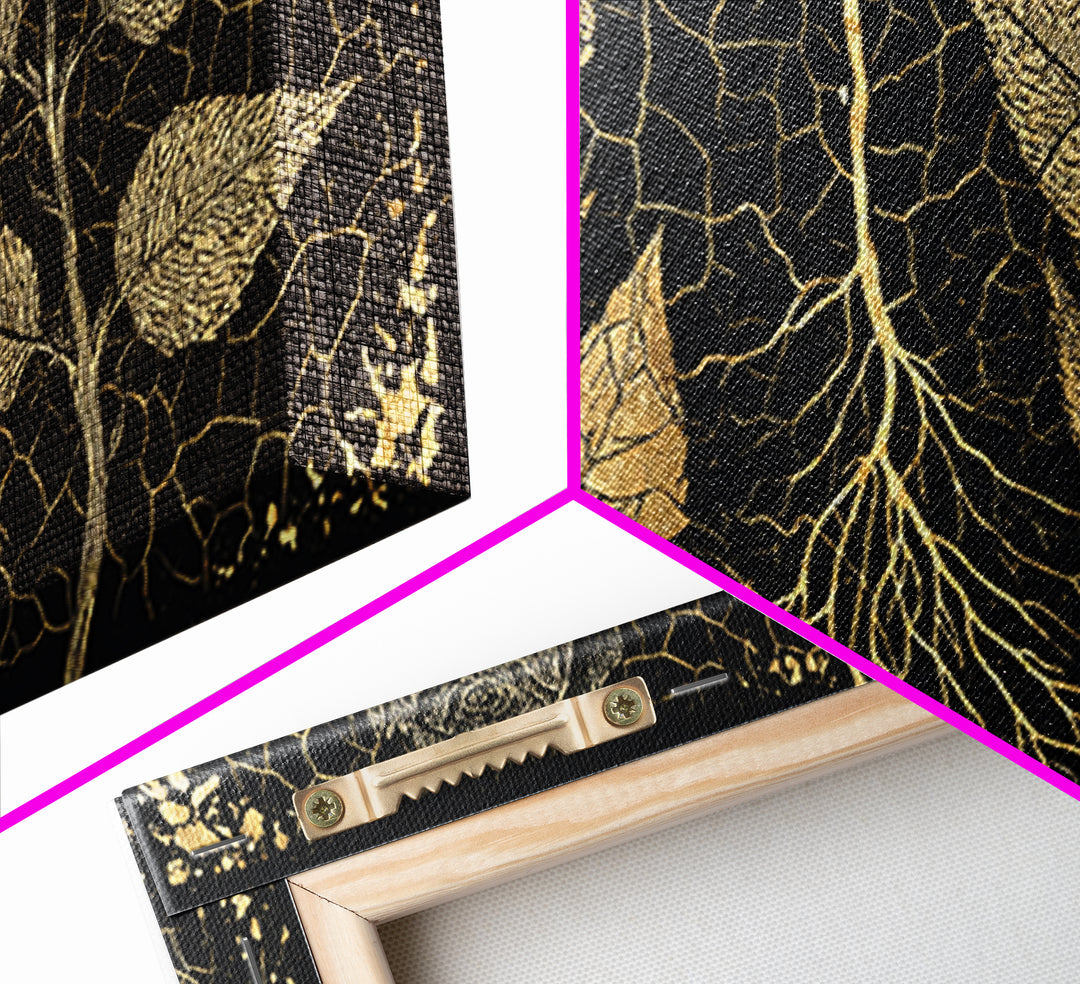 Black Gold Botanical Roots Framed Canvas Print, African Inspired Wall Decor, Luxury Nature Art, Elegant Home Decor Gift Idea