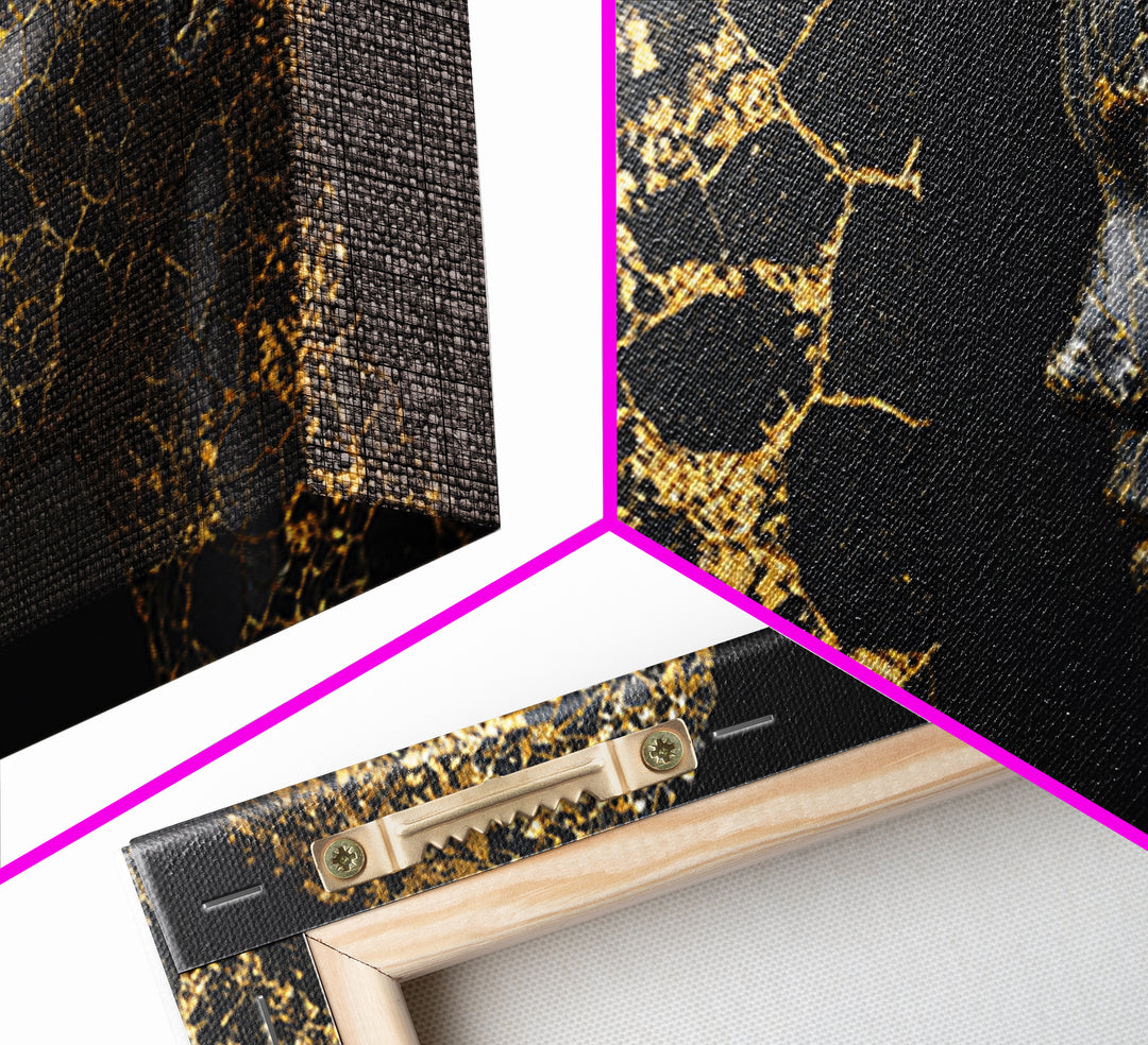 Black Gold Kintsugi African Portrait Canvas Print, Modern Black Art Decor, Luxury Wall Art, Elegant Woman Profile Artwork