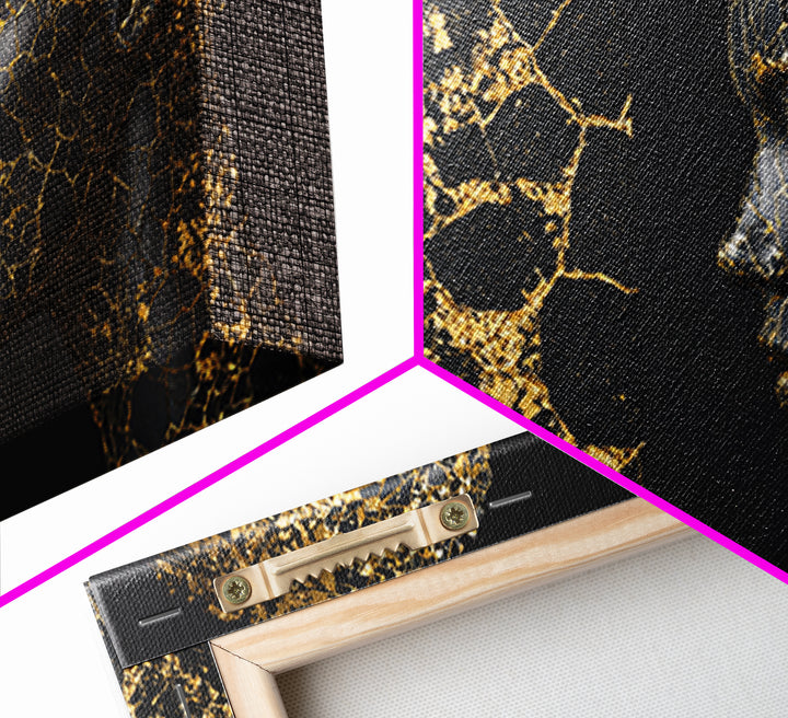 Black Gold Kintsugi African Portrait Canvas Print, Modern Black Art Decor, Luxury Wall Art, Elegant Woman Profile Artwork