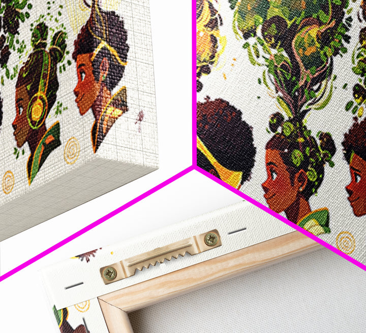 African Women Tree Hairstyle Wall Art, Botanical Afrocentric Decor, Black Woman Art Print, Nature Inspired Canvas Print Gift