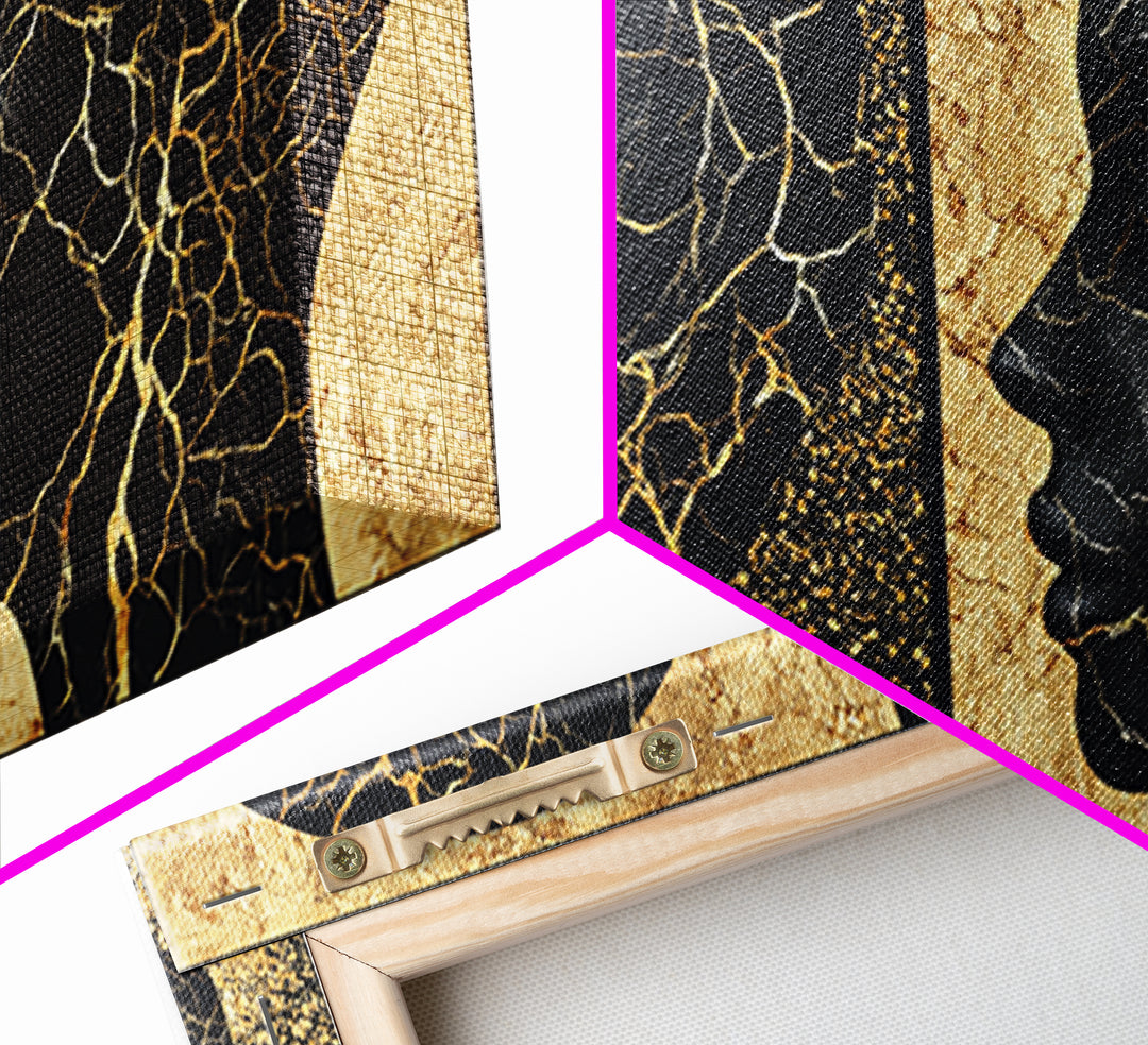 Black Gold Rooted African Profile Diptych Framed Canvas Print, Spiritual Wall Art, Modern Afrocentric Decor, Luxury Art Print