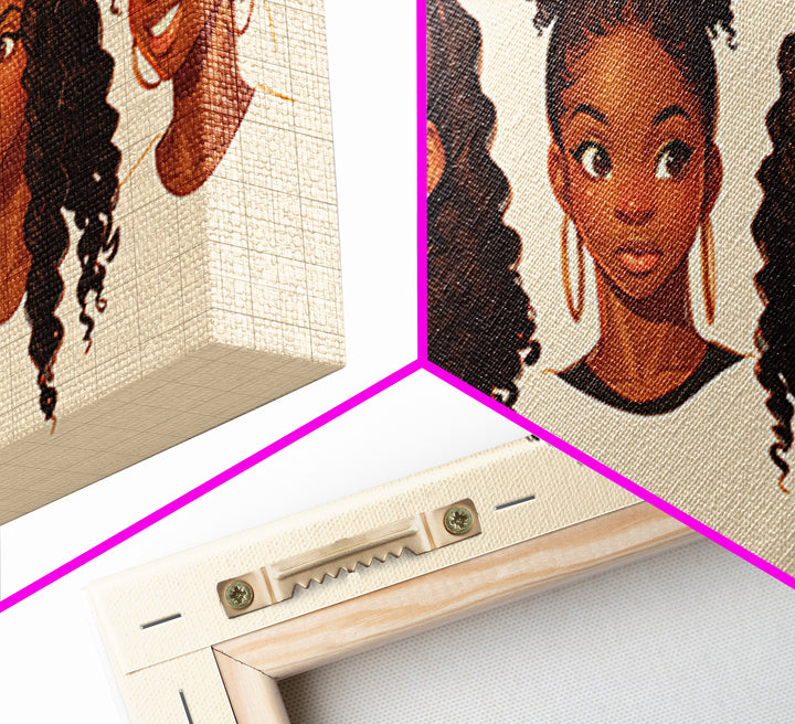 Cute Black Girl Hairstyle Portraits Wall Art, Melanin Artwork, African American Kids Decor, Black Girl Magic Canvas Print