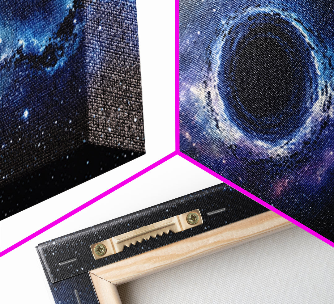 Blue Galaxy Black Hole Framed Canvas Print, Cosmic Space Wall Art, Modern Astronomy Home Decor For Living Room Office Gift