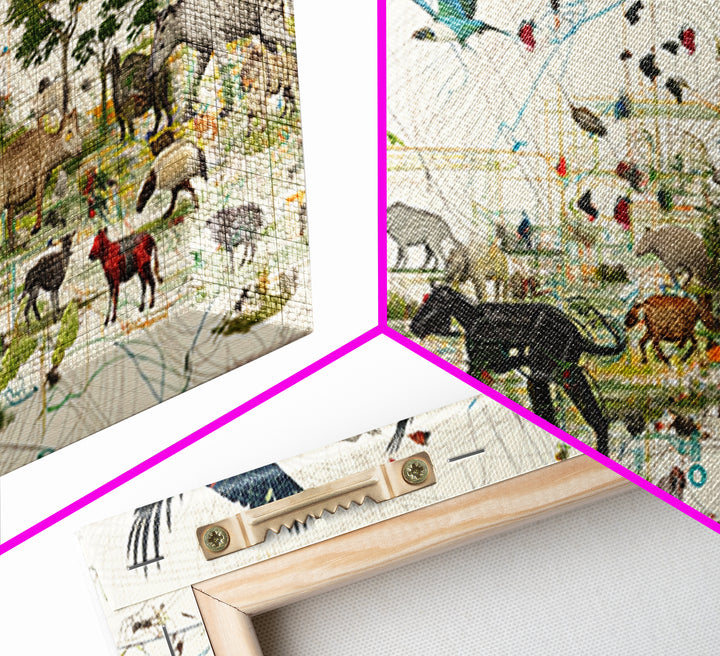 African Safari Map Canvas Print, Wildlife Collage With Elephant Giraffe Rhino, Serengeti Wall Decor, Jungle Animal Art Home Decor