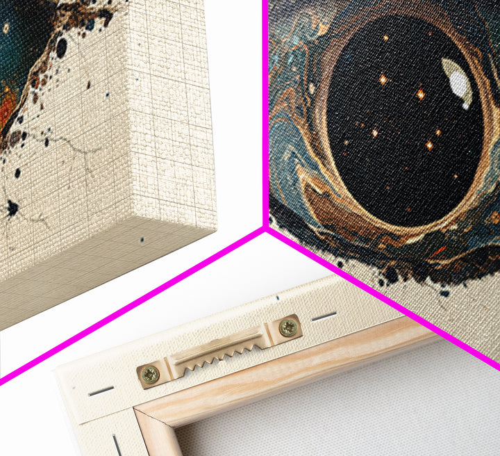 Cosmic Eye Canvas Print, Teal Gold Abstract Painting, Dreamy Wall Art, Modern Mystical Decor For Bedroom Or Office Statement Piece