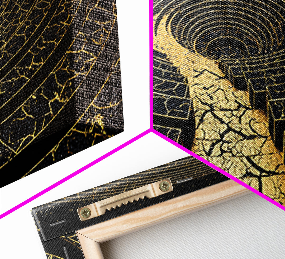 Golden Labyrinth Wall Art, Black And Gold Abstract Spiral Maze, Luxury Canvas Print, Modern Geometric Statement Decor Home Decor
