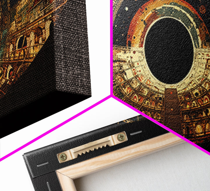 Celestial Observatory Eye Canvas Print, Ornate Cosmic Library Wall Art, Black Gold Sci Fi Decor, Mystical Statement Piece