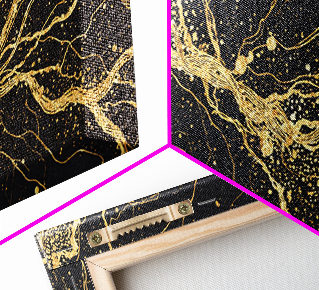 Gold Energy Flow Canvas Print, Black And Gold Abstract Painting, Luxury Wall Art, Modern Textured Statement Decor For Living Room