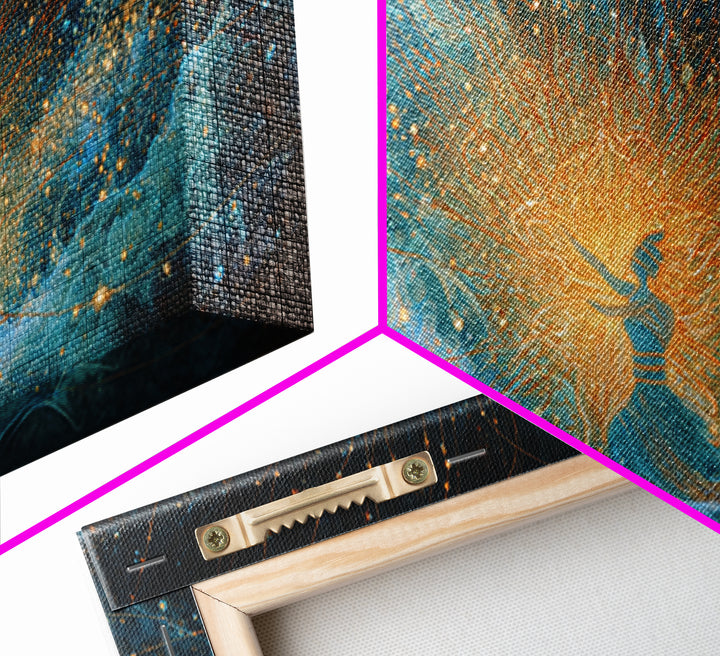 Cosmic African Goddess In Blue Gold Light Wall Art, Spiritual Afrocentric Decor, Mystical Woman Canvas, Dreamy Art Print