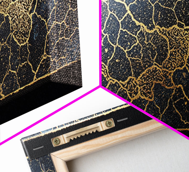 Black And Gold Crackle Abstract Wall Art, Luxury Geometric Texture Print, Modern African Inspired Decor For Elegant Homes