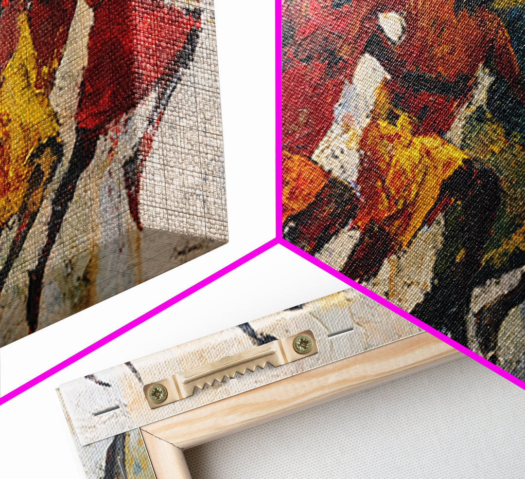 Horned Dancers In Red And Gold, African Warrior Art Canvas Print, Tribal Culture Wall Decor, Afrocentric Home Decor, Statement Piece