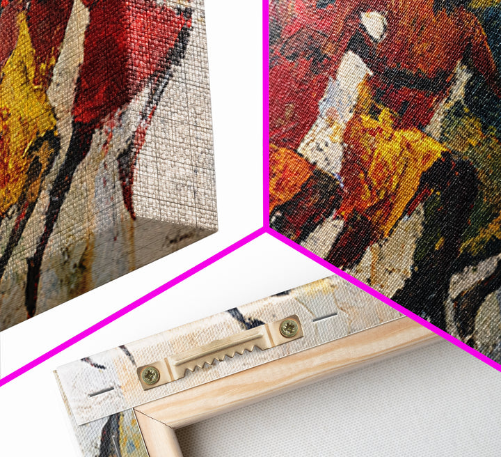 Horned Dancers In Red And Gold, African Warrior Art Canvas Print, Tribal Culture Wall Decor, Afrocentric Home Decor, Statement Piece