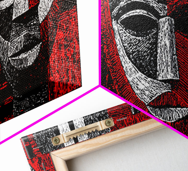 Three Red Black And White African Masks, Canvas Print, Tribal Mask Art, Abstract African Art Decor, Statement Wall Decor Gift