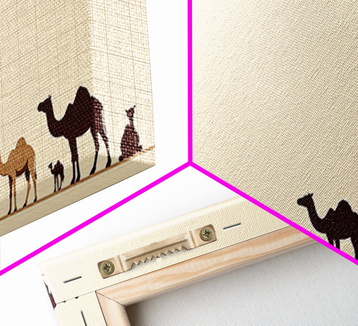 Minimalist Camel Caravan Silhouettes, African Safari Art Canvas Print, Desert Wall Art, Neutral Boho Living Room Decor Gift