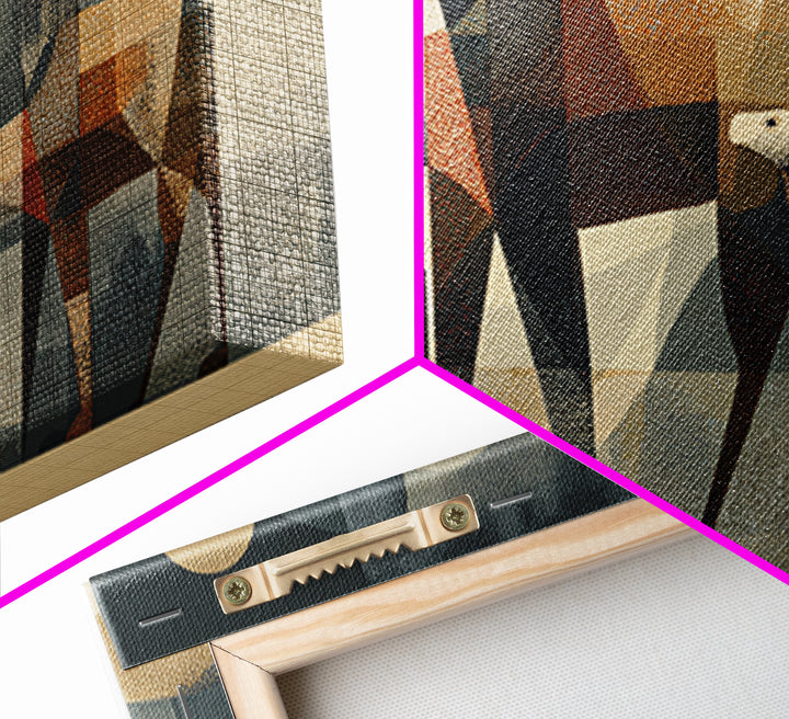 Geometric Camel Family In Desert Framed Canvas Print, Abstract African Art, Modern Safari Wall Decor, Earth Tone Home Decor