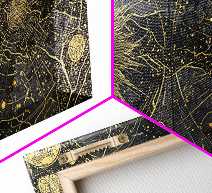 Gold Sun Moon Constellation Map Canvas Print, Celestial African Inspired Wall Art, Black And Gold Spiritual Home Decor Gift
