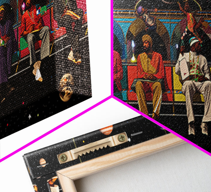 Black Travelers On Cosmic Subway Framed Canvas Print, Afrofuturism Decor, African American Art, Space Wall Decor Gift For Him