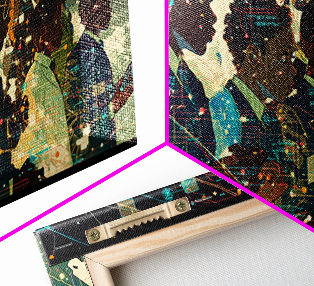 Afrofuturist African Students In Digital Network Canvas Print, Black Girl Art, Modern Black Art, Office Decor, Digital Wall Art