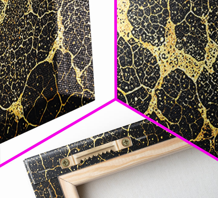 Black And Gold Organic Cell Pattern Canvas Print, Abstract Art, Luxury Canvas Art, Geometric Wall Art, Elegant Home Decor