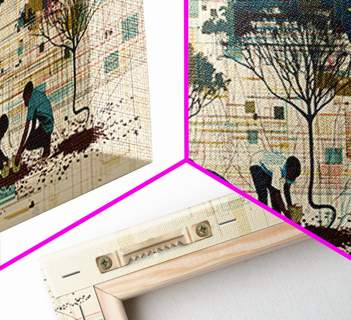 Community Tree Planting Wall Art, African Landscape With Acacia Trees, Modern Afrocentric Print, Cultural Home Decor Gift
