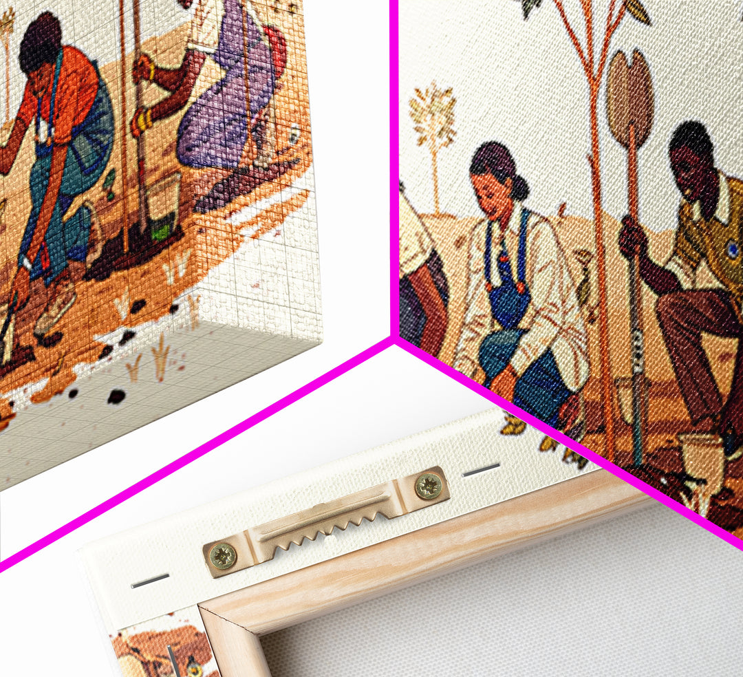 Tree Planting Volunteers Wall Art, African Community Garden Scene, Boho Cultural Artwork, Earth Tone Home Decor Print Gift