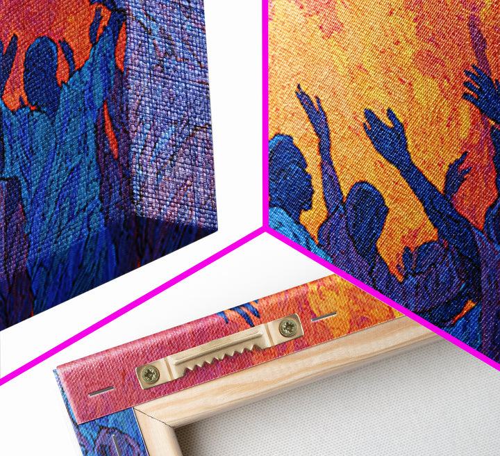 Blue Celebration Crowd Wall Art, African Festival Dance, Abstract African Art, Spiritual Wall Decor, Vibrant Canvas Print