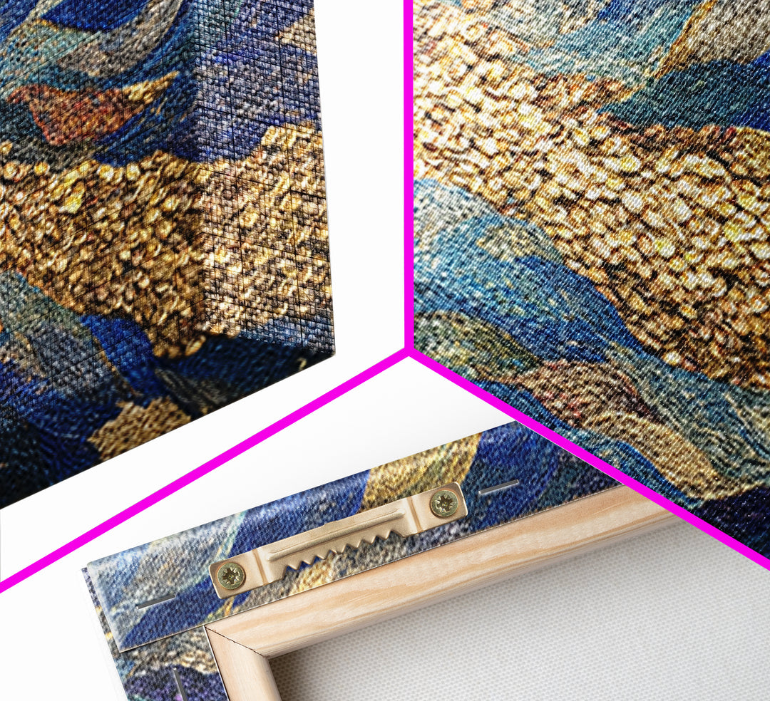 Blue Gold River Mosaic Wall Art, African Landscape, Textured Art Print, Coastal Abstract Decor, Modern Large Canvas Print