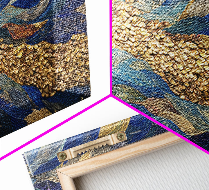 Blue Gold River Mosaic Wall Art, African Landscape, Textured Art Print, Coastal Abstract Decor, Modern Large Canvas Print