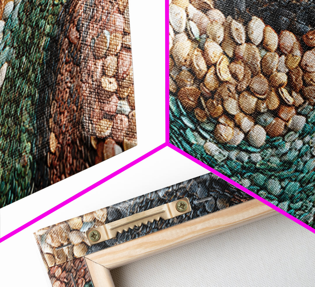 Teal Earth Shell Landscape Wall Art, Textured African Abstract, Boho Wall Decor, Nature Inspired Home Decor Framed Canvas Print
