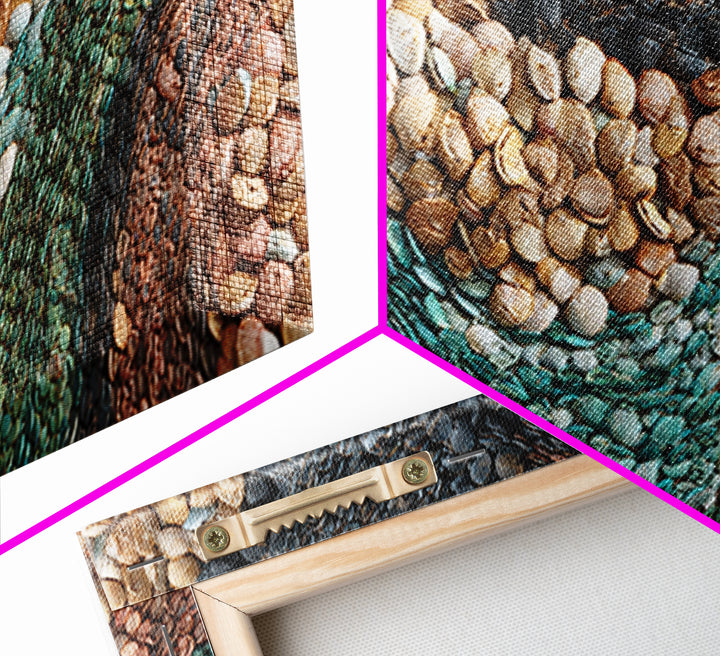 Teal Earth Shell Landscape Wall Art, Textured African Abstract, Boho Wall Decor, Nature Inspired Home Decor Framed Canvas Print