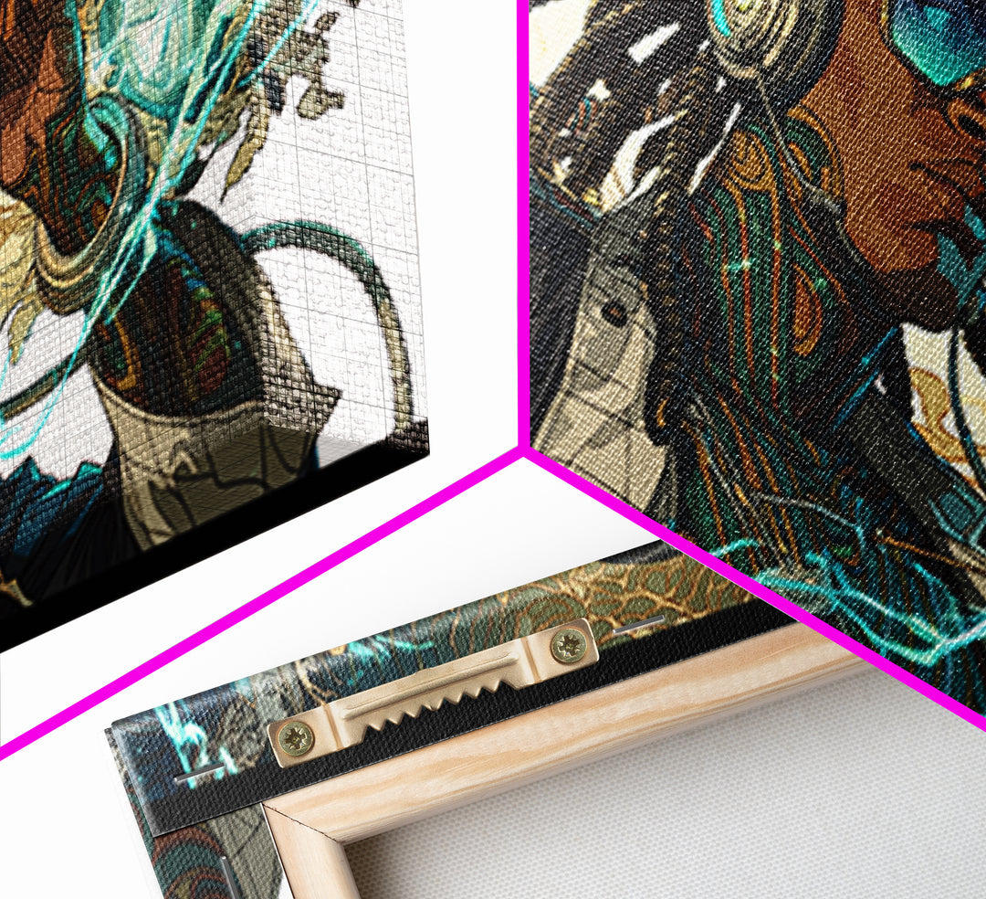 Afrofuturist Black Woman With Headphones Framed Canvas Print, Sci Fi Portrait, Afrocentric Wall Art, Digital Art Decor Gift