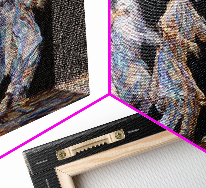 Five Glowing Figures Running On Black Canvas Print, Abstract Motion Wall Art, African Diaspora Art, Modern Home Decor Gift