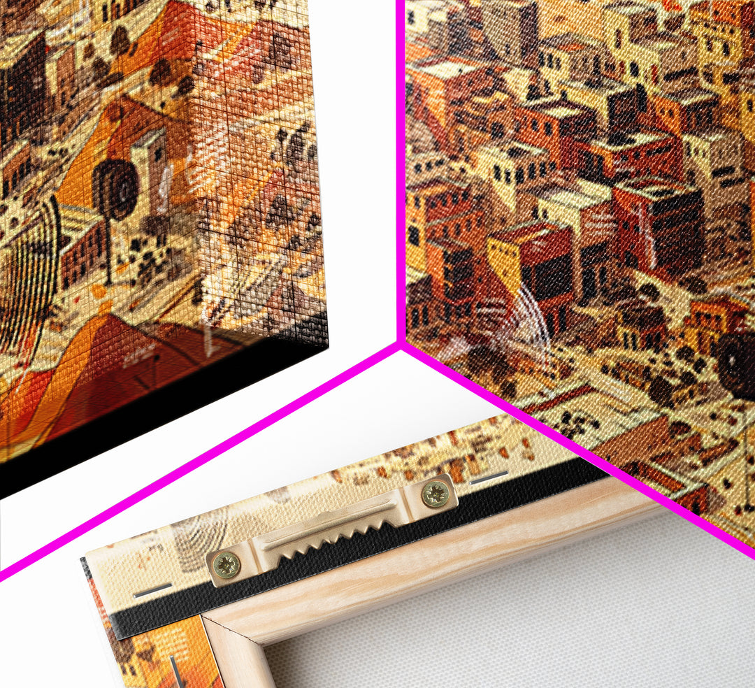 Sunlit Desert City Aerial Wall Art, African Landscape, Terracotta Architecture Print, Modern Boho Office Decor Gift For Him