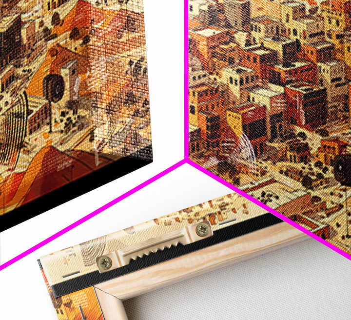 Sunlit Desert City Aerial Wall Art, African Landscape, Terracotta Architecture Print, Modern Boho Office Decor Gift For Him