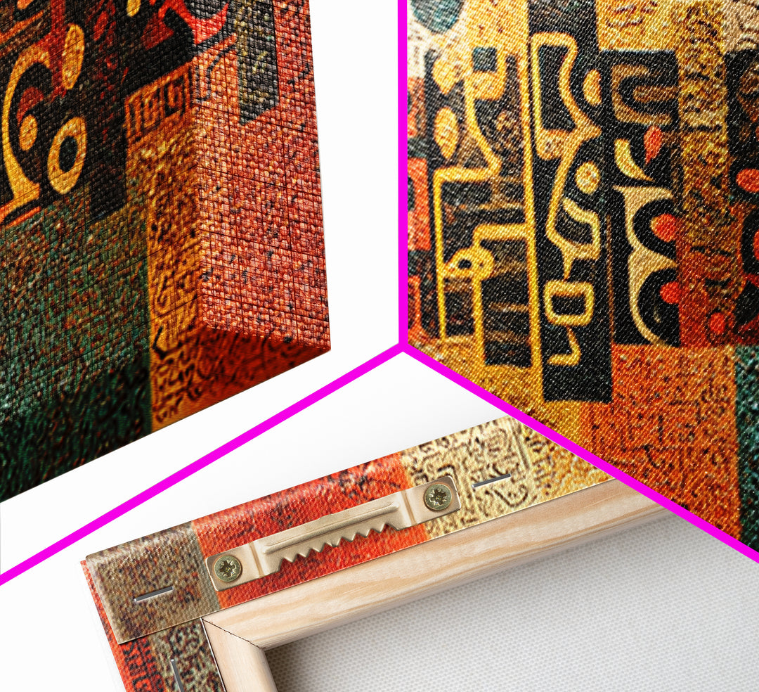 Abstract African Glyphs And Symbols Canvas Print, Tribal Art Decor, Earth Tone Wall Art, Modern Cultural Home Decor Gift