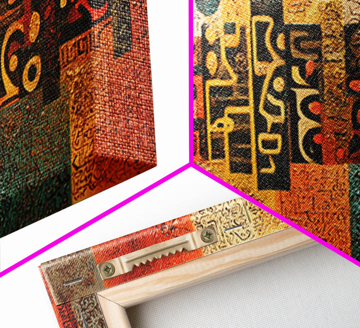 Abstract African Glyphs And Symbols Canvas Print, Tribal Art Decor, Earth Tone Wall Art, Modern Cultural Home Decor Gift