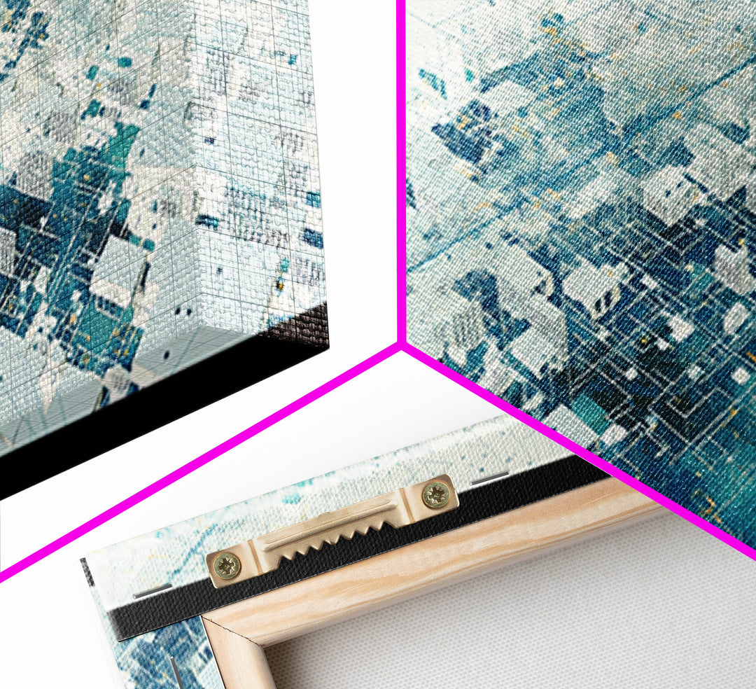 Abstract Blue City Grid Canvas Print, Minimalist Digital Landscape, Modern Wall Art, Cool Geometric Office Decor Art Gift