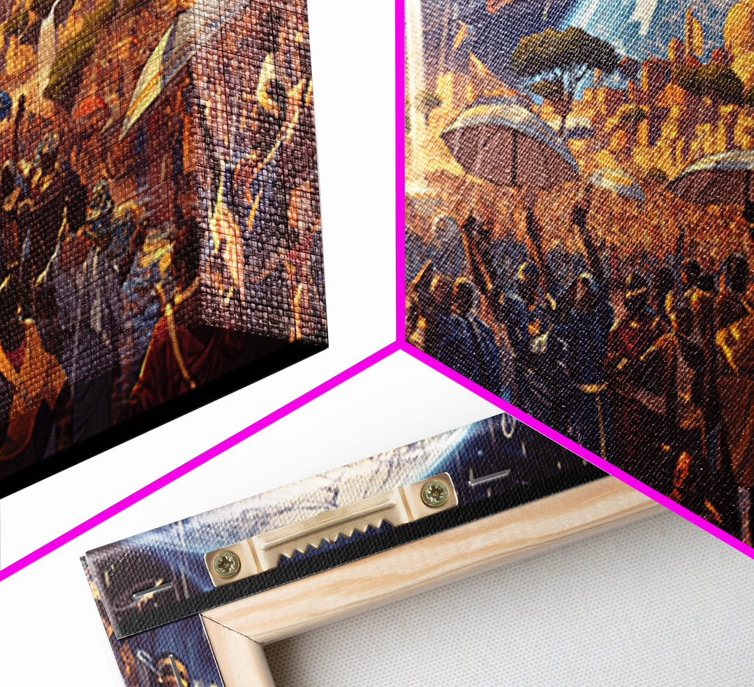 Afrofuturist African City Celebration Framed Canvas Print, Black Culture Art, Afrocentric Wall Art, Bold Home Decor, Statement Piece