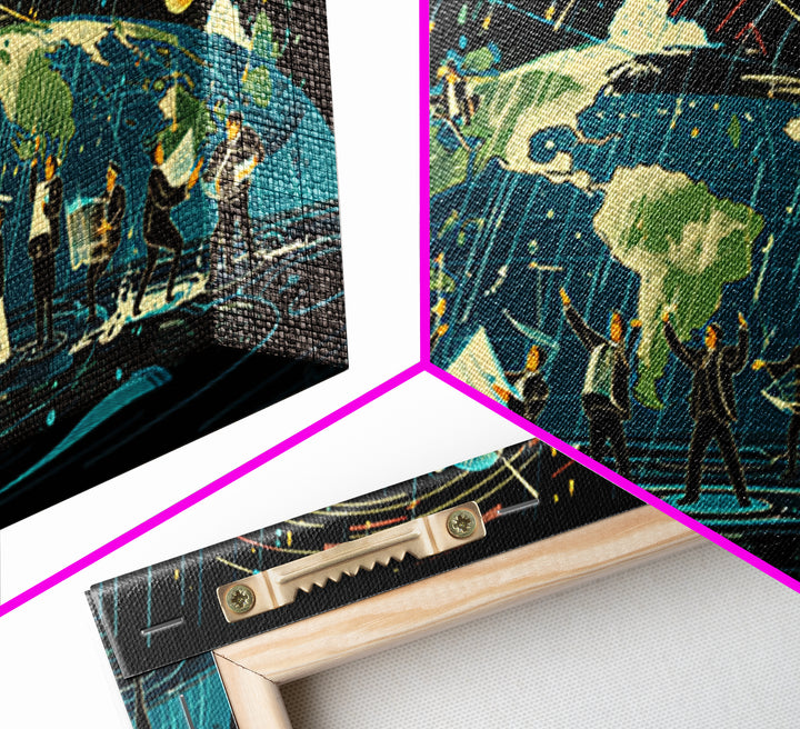 Cosmic Orchestra Over Earth Canvas Print, Digital Art, Modern Wall Art, Music Room Decor, Unique Canvas Art, Gift For Him