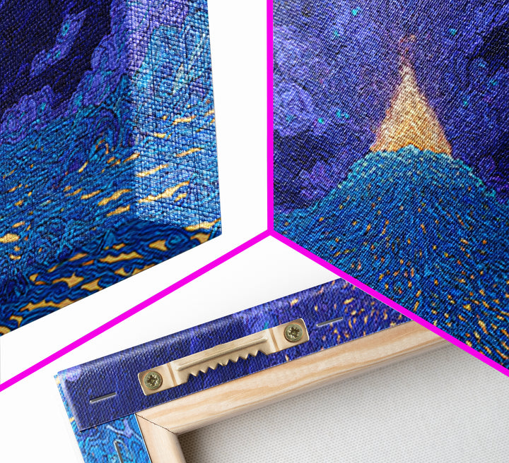 Glowing Golden Pyramid Over Blue Sea Wall Art, Mystical Wall Art, Spiritual Wall Decor, Dreamy Wall Art, Unique Home Decor