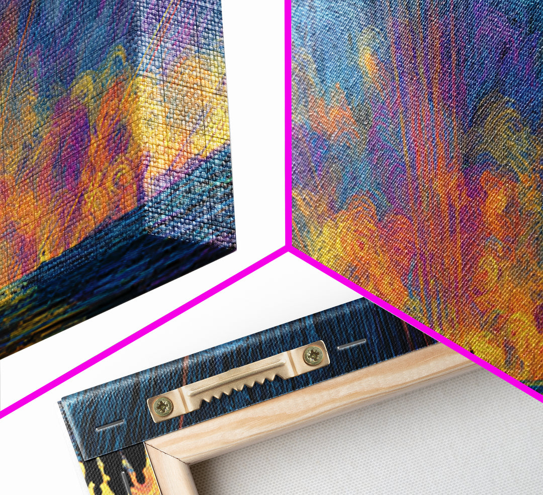 Cosmic Sunset Figures By The Sea Canvas Print, Colorful Wall Decor, Modern Abstract Art, Statement Wall Art, Unique Gift