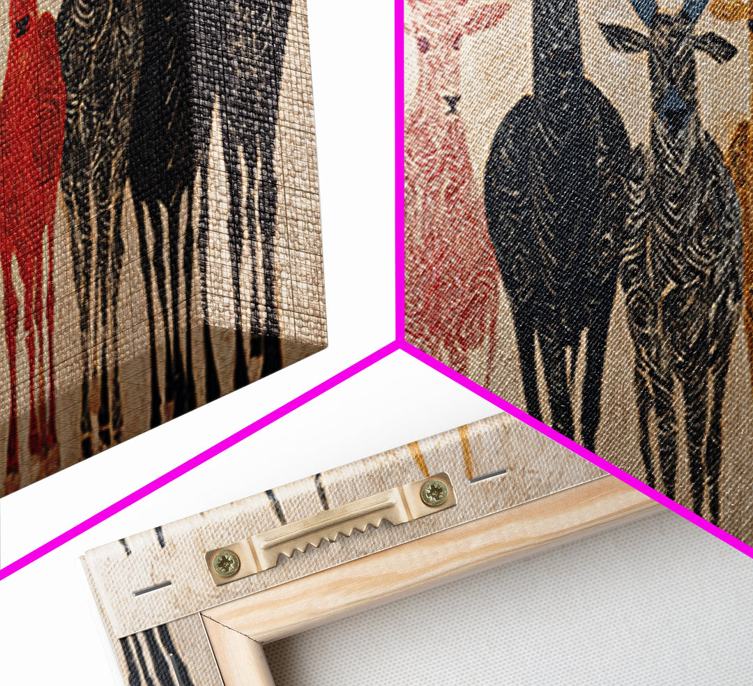 Tribal Antelope Herd Wall Art, African Tribal Art Canvas Print, Earth Tone Safari Decor, Bold Ethnic Wall Decor Gift For Home