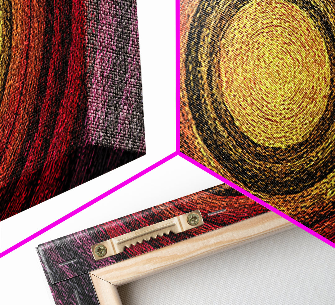 Fiery Concentric Sunburst Canvas Print, Abstract African Inspired Wall Art, Red Orange Black Modern Boho Decor, Statement Home Gift