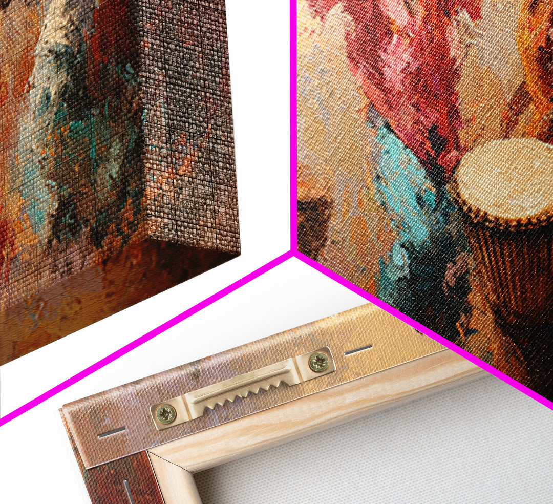Joyful African Dancers With Drum Wall Art, Abstract Afrocentric Painting, Colorful Cultural Decor, Music Room Canvas Gift
