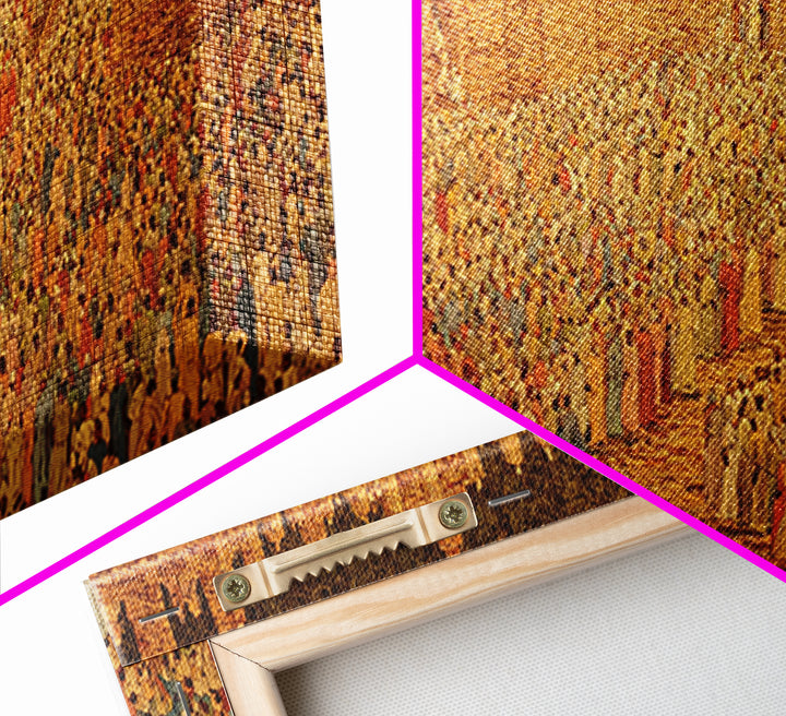 Golden West African City Crowd Canvas Print, Abstract Cultural Wall Decor, Ancient Architecture Art, Warm Earth Tone Gift