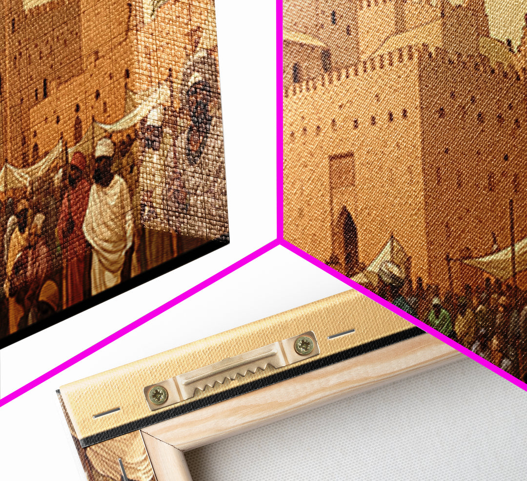 Desert Palace Market Framed Canvas Print, African Travel Wall Decor, Historic Cityscape Painting, Cultural Home Decor Gift
